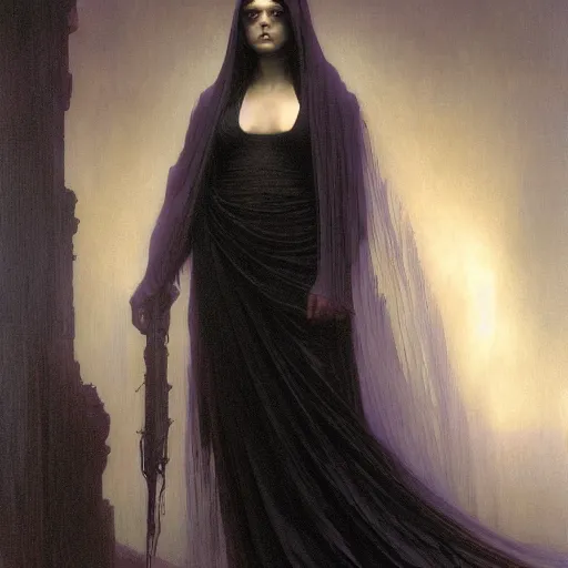 Prompt: awe-inspiring award-winning concept art painting of attractive figure in black shrouds called the ghost of the moonbow queen, rainbow, by Michael Whelan, William Adolphe Bouguereau, John Williams Waterhouse, and Donato Giancola, cyberpunk, extremely moody lighting, glowing light and shadow, atmospheric, shadowy, cinematic, 8K