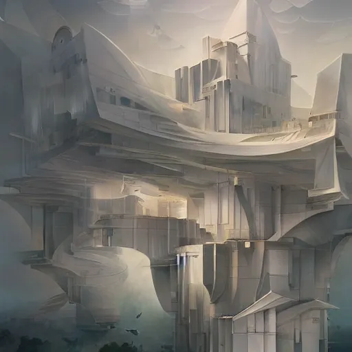 Image similar to architectural dream by peter eisenman in the style of peter mohrbacher