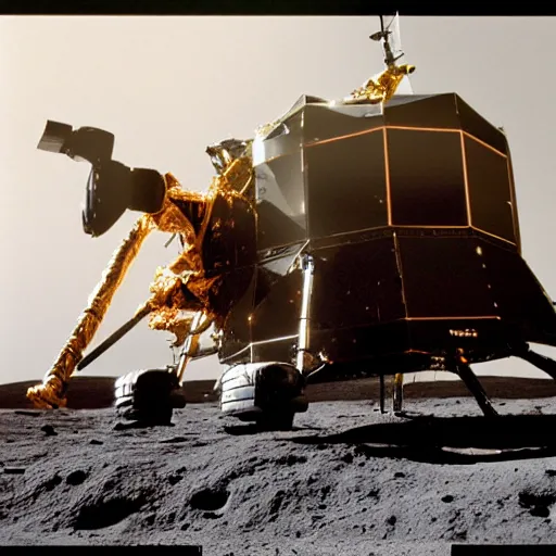 Prompt: analog photograph of the Apollo Lunar Lander