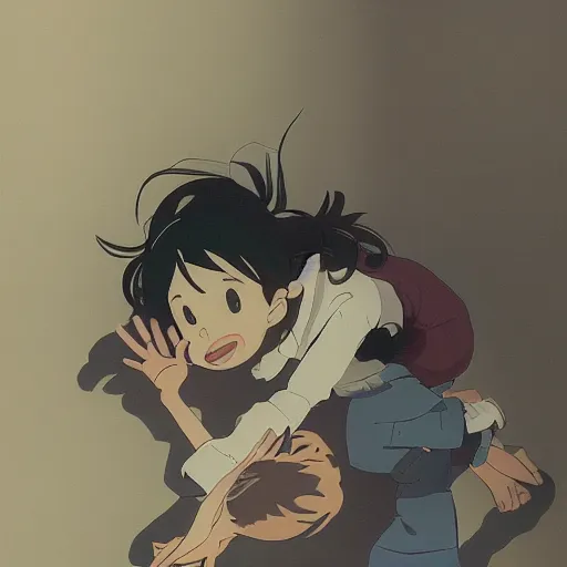 Prompt: woman with child by yoh yoshinari, makoto shinkai, dynamic composition, dynamic perspective woman with child by yoh yoshinari, makoto shinkai, dynamic composition, dynamic perspective, cel shaded