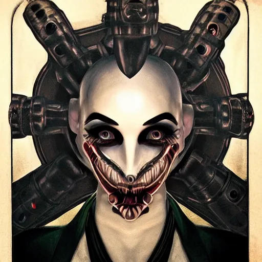 Image similar to symmetrical hyperrealistic modern art deco mysterious creepy maniacally horrific portrait from layers of fear highly detailed sharp focus in the style of bioshock and in the style of michaelhussar