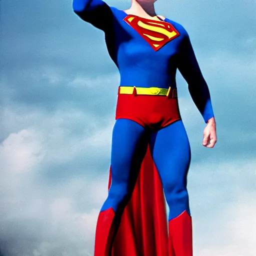 Image similar to award winning photography of christopher reeve as superman, 8 k