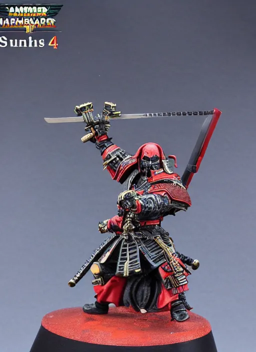 Image similar to 8 0 mm resin detailed miniature of a warhammer 4 0 k samurai with laser swords, product introduction photos, 4 k, full body,