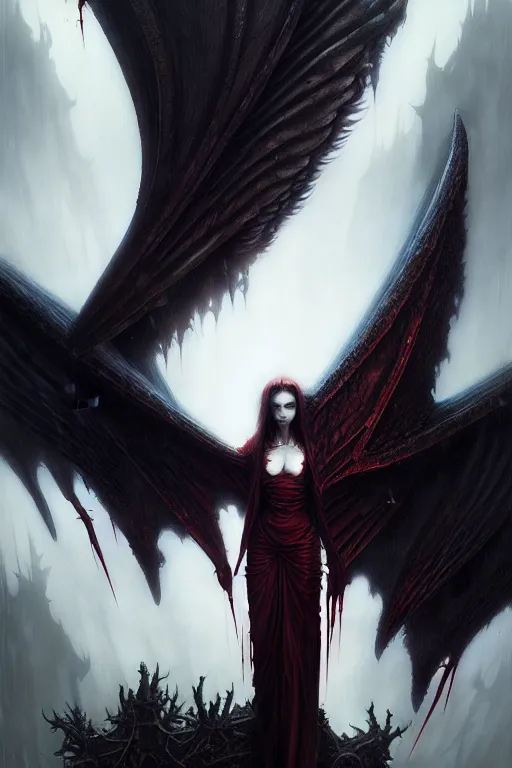 Image similar to vampire with many wings by anna podedworna, ayami kojima, greg rutkowski, giger, maxim verehin