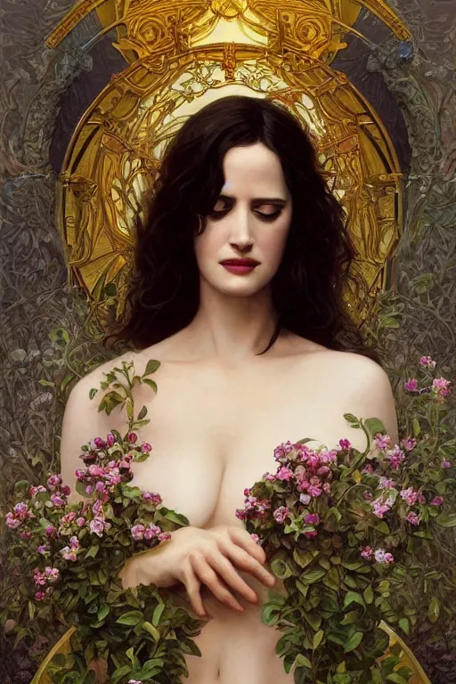 Image similar to ultra realistic illustration, eva green as persephone, intricate, elegant, highly detailed, digital painting, artstation, concept art, smooth, sharp focus, illustration, art by artgerm and greg rutkowski and alphonse mucha