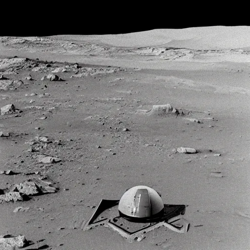 Image similar to photo of a soviet union spacecraft landing on the surface of mars, vintage 1 9 7 0's,