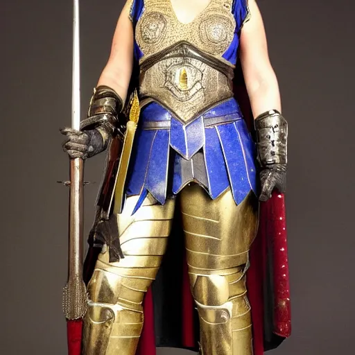 Prompt: full body photo of a female warrior with lapis lazuli armour and weapons