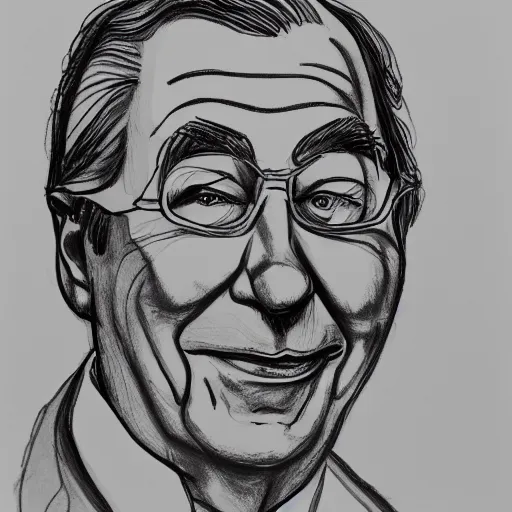 Image similar to continuous single line contour - drawing of mr. fred rodgers, pen on white paper