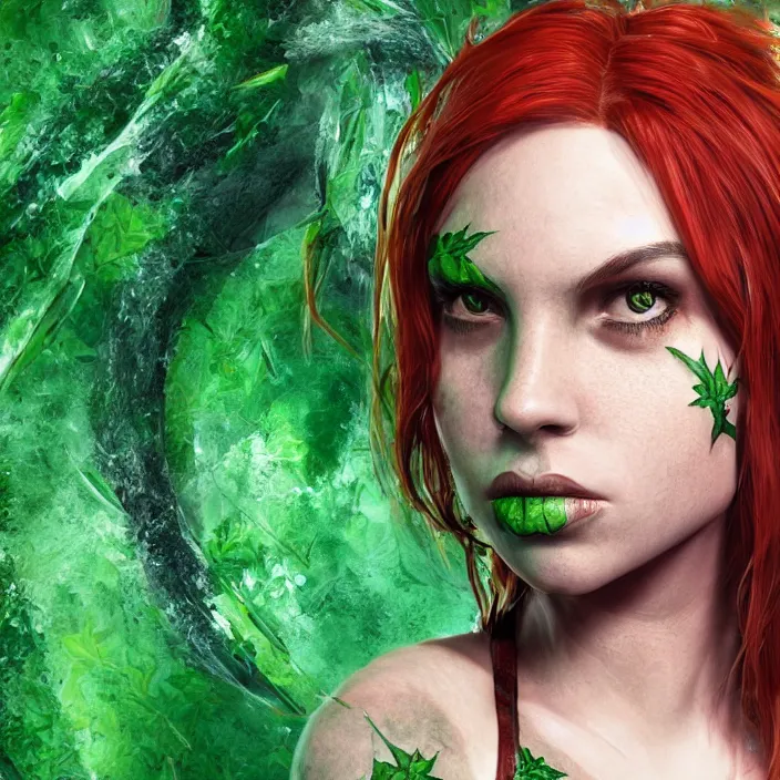 Image similar to portrait of Sporty Spice as a Poison Ivy. intricate artwork. by wlop, octane render, trending on artstation, very coherent symmetrical artwork. cinematic, hyper realism, high detail, octane render, 8k
