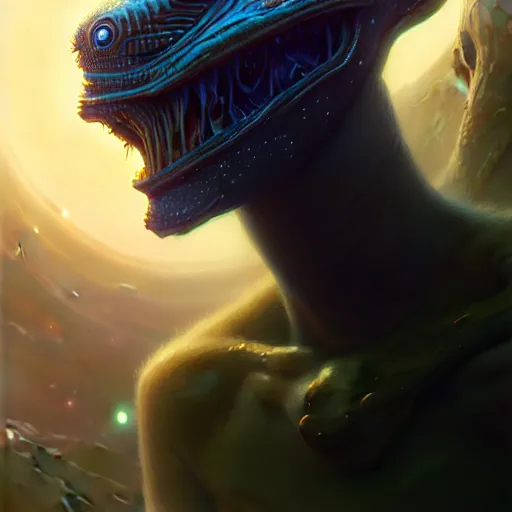 Image similar to highly detailed portrait from a male alien, extraterrestrial, aquatic, stephen bliss, unreal engine, fantasy art by greg rutkowski, loish, rhads, ferdinand knab, makoto shinkai and lois van baarle, ilya kuvshinov, rossdraws, tom bagshaw, global illumination, radiant light, detailed and intricate environment