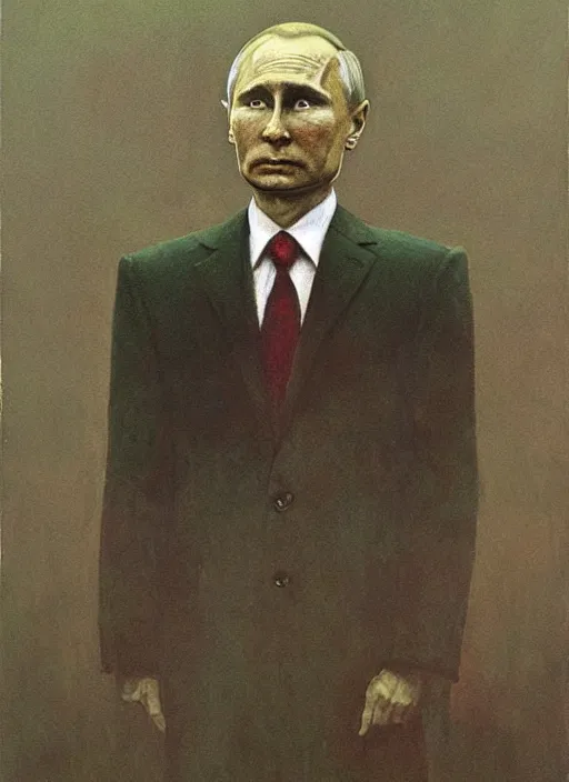 Image similar to Painting in a style of Beksinski featuring Vladimir Putin