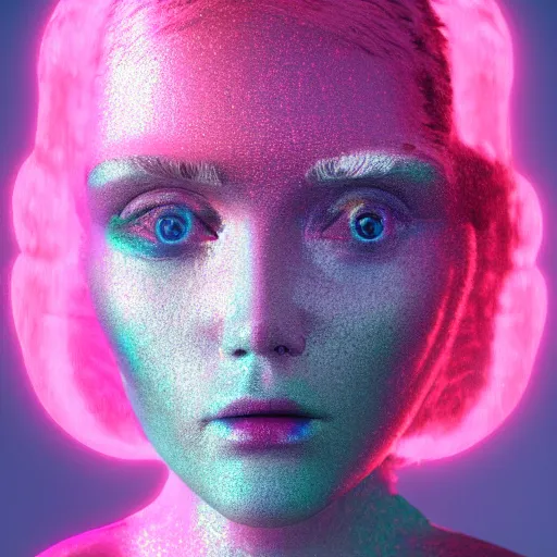 Image similar to a woman with pink hair and a mirror as her face, a hologram by mike winkelmann, cgsociety, neo - dada, futuristic, glitch art, 8 k 3 d