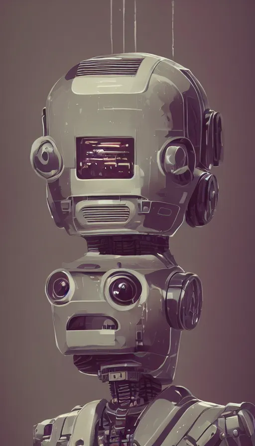 Image similar to an atompunk robot, portrait, head and chest only, humanoid, sharp focus, james gilleard, cinematic, game art, extremely detailed digital painting