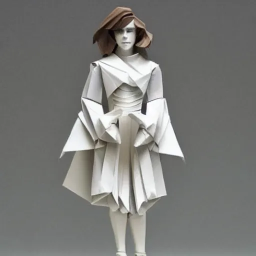 Prompt: origami figure of emma watson!!!!! _ elegant ( ( ( dress ) ) ) _ very detailed