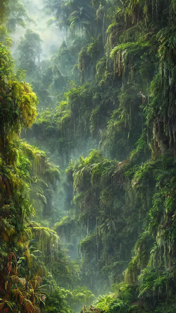 Image similar to Trending on artstation, beautiful jungle, detailed matte painting, oil on canvas