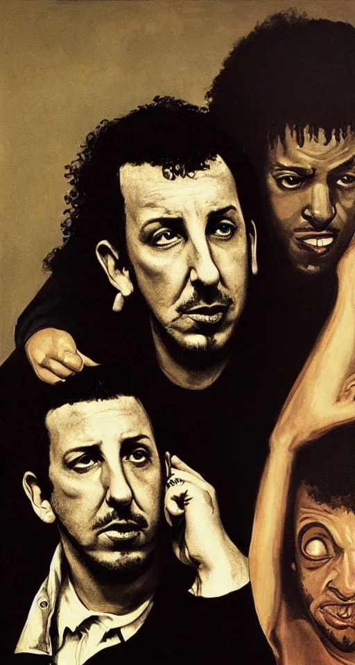 Image similar to adam sandler and kendrick lamar, detailed, 4 k, gothic, realistic, 1 9 3 0, by francisco goya