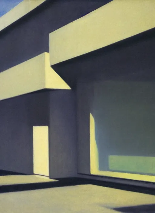 Image similar to a mies van der rohe building painting by edward hopper dramatic light