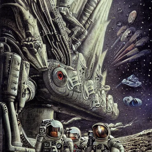 Image similar to astronaut entering Valhalla by H. R. Giger