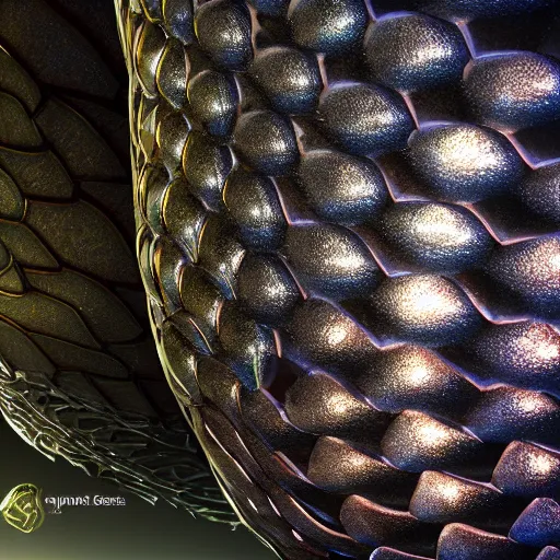 Prompt: translucent metallic dragon scale egg, photorealistic, symmetrical, unreal engine, beautiful scales in background