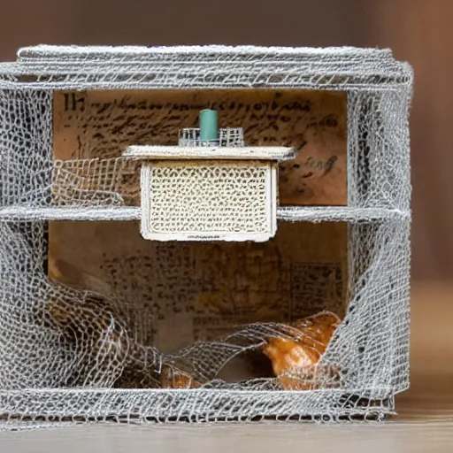 Image similar to a photo of a music box made out of chicken wire