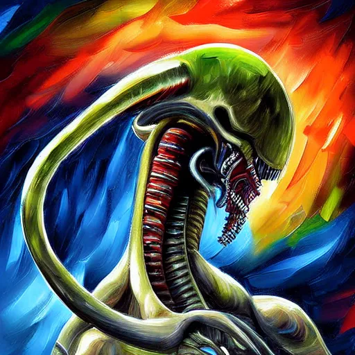 Image similar to digital painting of a Xenomorph, by Leonid Afremov