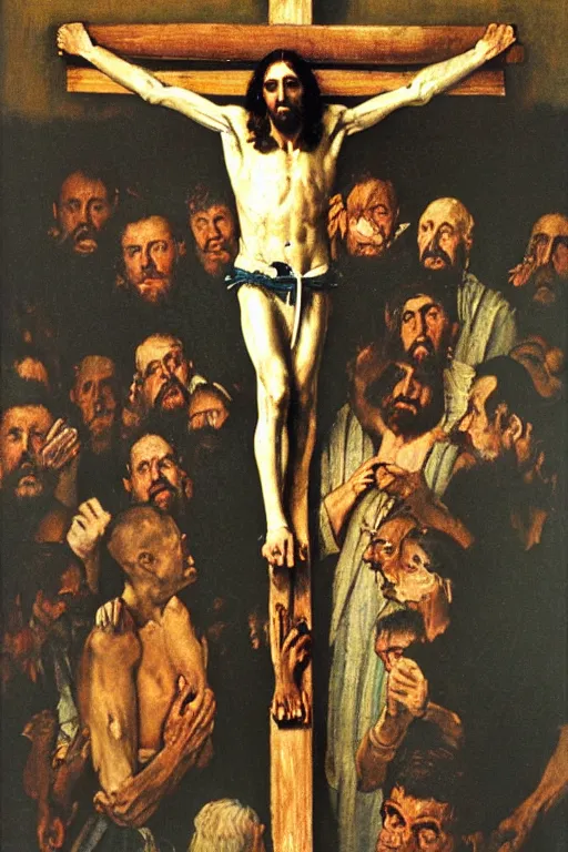 Prompt: jesus crucified painted by norman rockwell