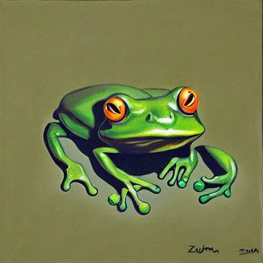 Image similar to zuma frog shooting balls from its mouth, surrealist painting
