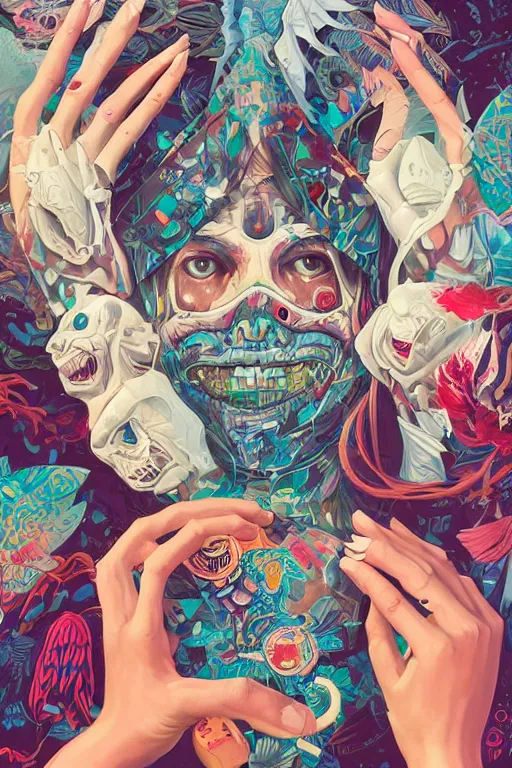 Prompt: a dead human smiling cute, tristan eaton, victo ngai, artgerm, rhads, ross draws