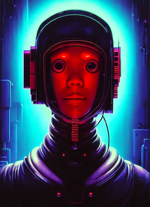 Prompt: cinematic bust portrait of a Japanese female cyberpunk hacker, head and chest only, exotic alien features, grunge, grime, tech-noir, low-key, glowing lights, robot parts, computer monitors, Tim Hildebrandt, Wayne Barlowe, Bruce Pennington, donato giancola, larry elmore, oil on canvas, masterpiece, trending on artstation, featured on pixiv, cinematic composition, dramatic pose, beautiful lighting, sharp, details, hyper-detailed, HD, HDR, 4K, 8K