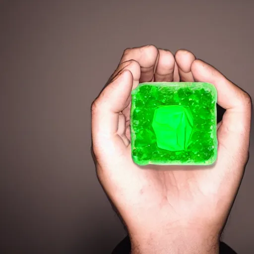 Prompt: a man trapped in a green ice cube