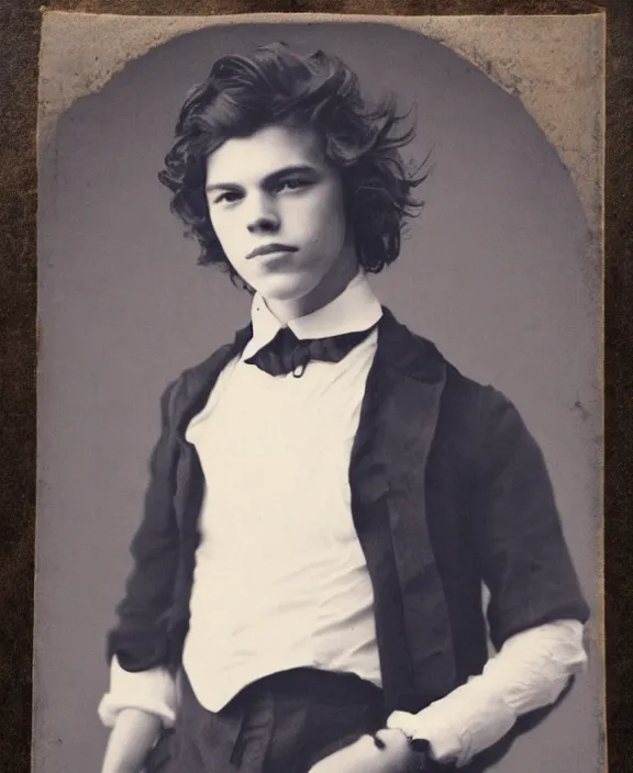 Image similar to vintage portrait of harry styles 1 8 0 0 s, los angeles