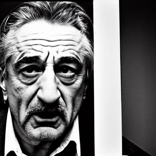 Image similar to Portrait photograph, mugshot of an angry Robert de Niro by Ansel Adams