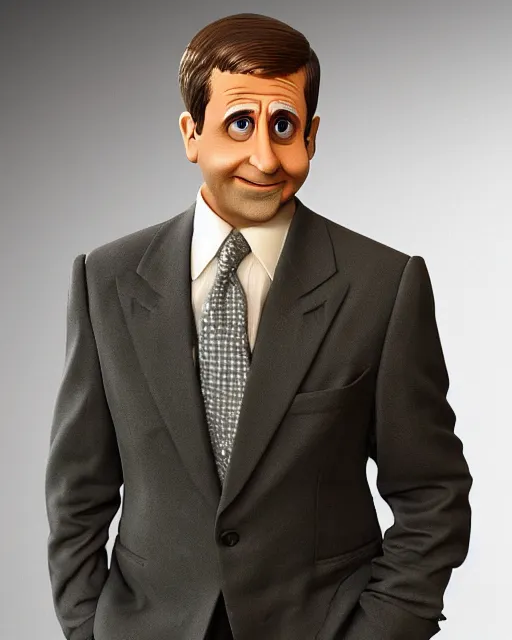 Image similar to steve carrel with a suit as a muppet. highly detailed felt. hyper real photo. 4 k.