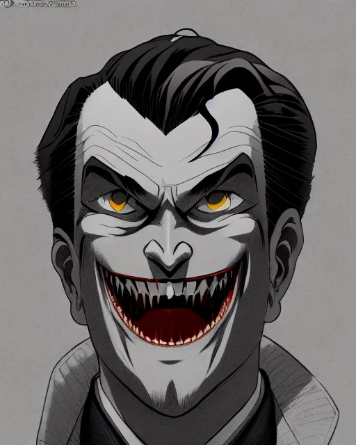 Image similar to handsome male vampire, symmetrical face, evil grin, cinematic, dramatic, super detailed and intricate, 4 k render, by koson ohara, by darwyn cooke, by satoshi kon