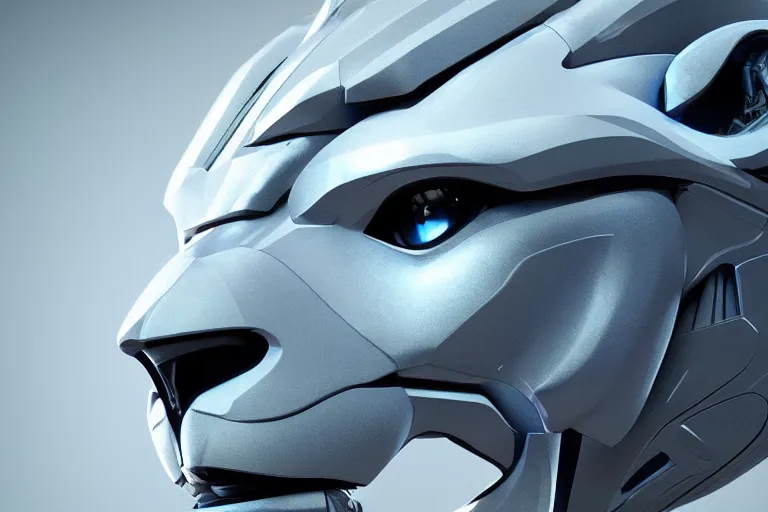 Prompt: lion, futuristic, cybernetic, metal, white blue grey, octane render, studio light, designed by apple