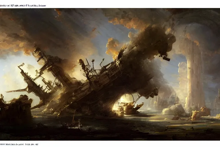 Image similar to starship painting spaceship crashed by hubert robert detailed