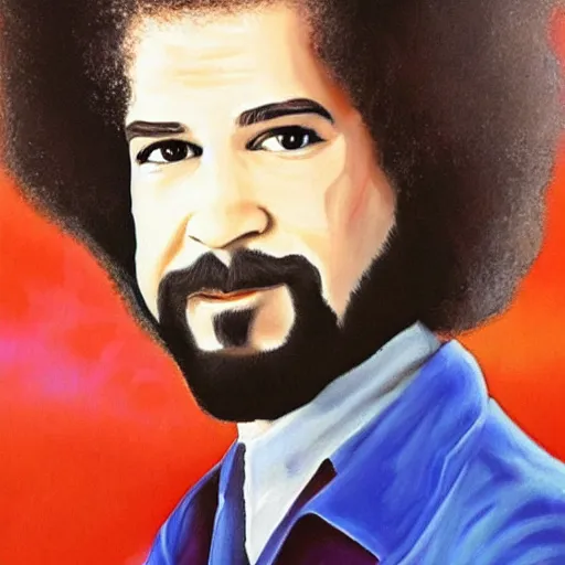 Prompt: a painting of Bob Ross as The artist formally known as Prince