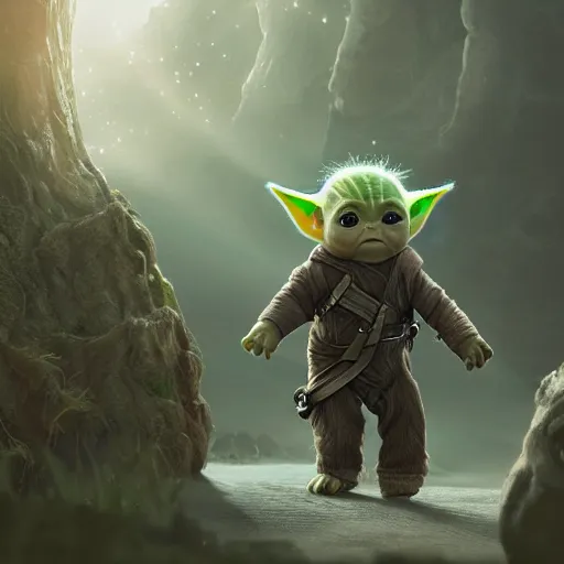 Image similar to babyyoda ( 2 0 2 1 ) is walking to a spaceship. he is walking next to babygroot ( 2 0 1 7 ). they are friends. photorealistic, digital art, epic fantasy, dramatic lighting, cinematic, extremely high detail, cinematic lighting, trending, artstation, cgsociety, 3 d ue 5, 4 k, hq