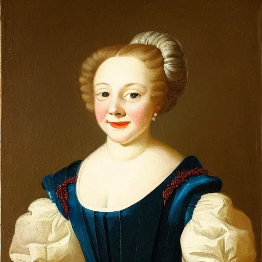 Image similar to portrait of a young woman with a happy face in the year 1700 by the french painter Pierre Gobert