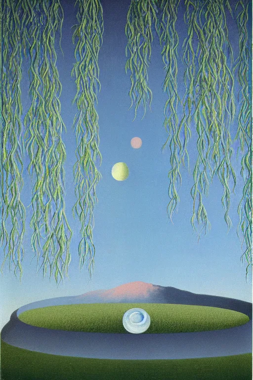 Image similar to weeping willow with an entrance to the entire cosmos by rene magritte and salvadore dali