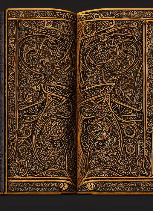 Image similar to an ancient ornate intricate old tome spell book with the sigil symbol of an eye emblazoned on the cover, cinematic, realistic, intricate detail, finely detailed, small details, extra detail, photorealistic, high resolution, 3D, PBR, path tracing, volumetric lighting, octane render, arnold render, 8k