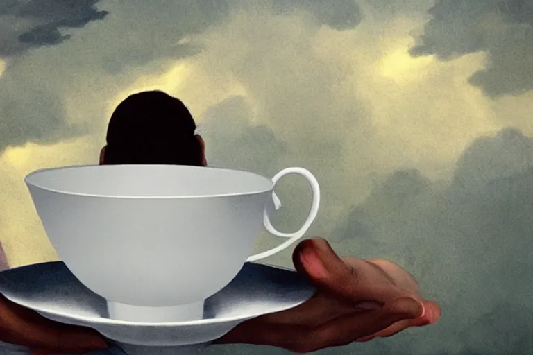 Image similar to the man looks at the storm in a teacup, hyperdetailed