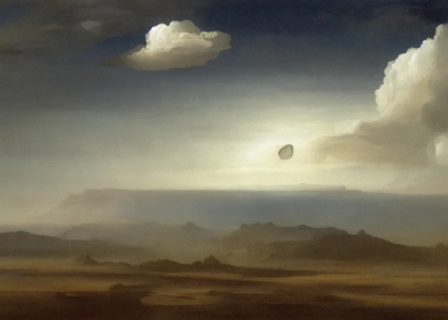 Prompt: a geometric drawing of a landscape of clouds and air of silver painted by greg rutkowski and albert bierstadt, surrealism by dali, very detailed, high resolution