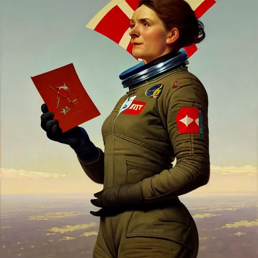 Image similar to socialist realism propaganda poster portrait of and astronaut woman, socialist realism, highly detailed, intricate, digital painting, artstation, sharp focus, illustration, art by jakub rozalski, greg rutkowski, artgerm, tan zi and ayanamikodon and alphonse mucha and wlop