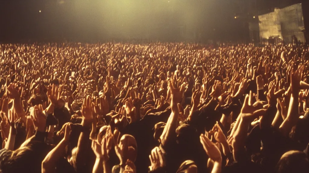 Image similar to movie still of a crowd waving hands saying good morning, cinematic composition, cinematic light, by ridley scott