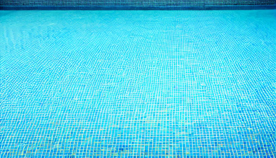 Image similar to movie still of an empty municipal swimmingpool with yellow tiles with light blue tiles, high quality, high detail, liminal space style