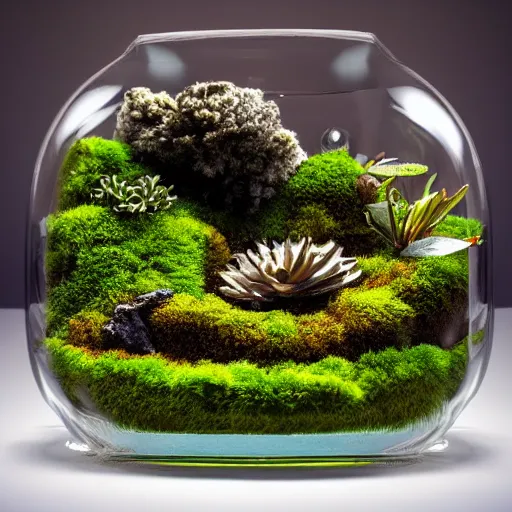 Image similar to moss terrarium beautiful 4 k close - up highly detailed stunning lighting