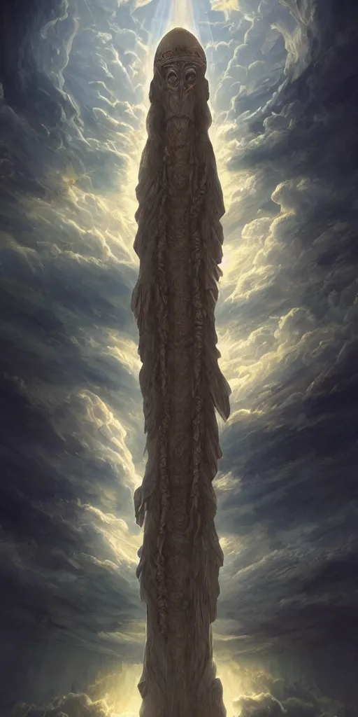 Image similar to symmetry!! anunaki god overlooking the earth, peaking from above the clouds, ancient astronauts, very detailed, intricate, perfect lighting, perfect composition, artstation, artgerm, derek zabrocki, greg rutkowski, 4 k