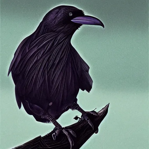 Image similar to a simple crow painting by Android Jones and M. C. Escher collaboration, futurist, digital art, dramatic lighting