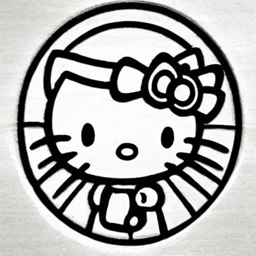 Image similar to 'hello kitty in wood carving pencil sketch'